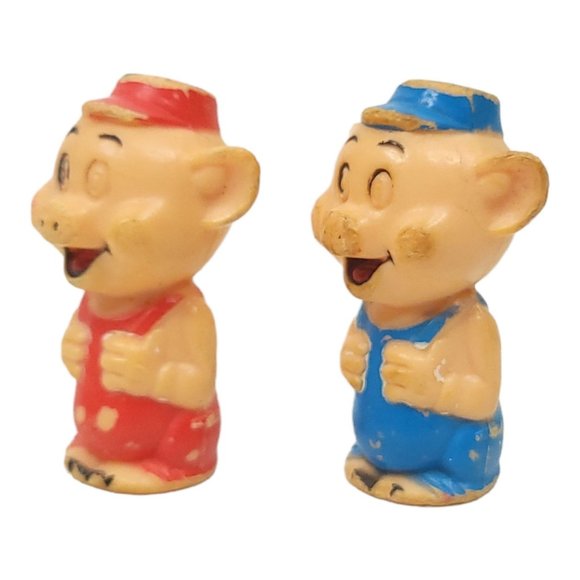 Vintage Walt Disney Three Little Pigs Pencil Toppers 2 FIGURES ONLY Blue Red - Picture 4 of 13